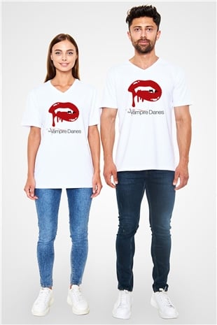 The Vampire Diaries Beyaz Unisex V Yaka Tişört T-Shirt