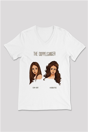 The Vampire Diaries Beyaz Unisex V Yaka Tişört T-Shirt