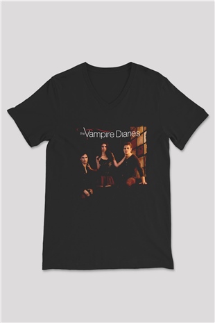 The Vampire Diaries Siyah Unisex V Yaka Tişört