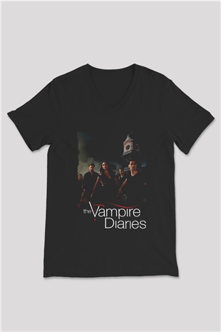 The Vampire Diaries Siyah Unisex V Yaka Tişört