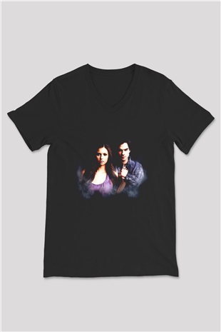 The Vampire Diaries Siyah Unisex V Yaka Tişört T-Shirt