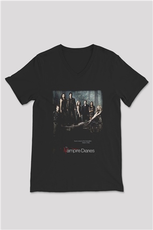 The Vampire Diaries Siyah Unisex V Yaka Tişört T-Shirt