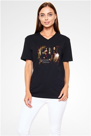 The Vampire Diaries Siyah Unisex V Yaka Tişört