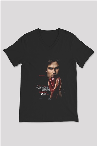 The Vampire Diaries Siyah Unisex V Yaka Tişört