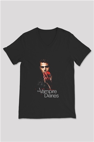 The Vampire Diaries Siyah Unisex V Yaka Tişört T-Shirt
