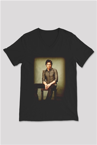 The Vampire Diaries Siyah Unisex V Yaka Tişört T-Shirt