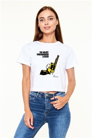 The Velvet Underground Beyaz Croptop Tişört