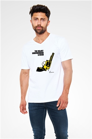 The Velvet Underground Beyaz Unisex V Yaka Tişört T-Shirt