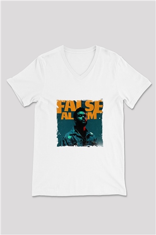 The Weeknd Baskılı Beyaz V Yaka Unisex Tişört