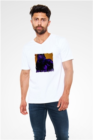 The Weeknd Baskılı Beyaz V Yaka Unisex Tişört