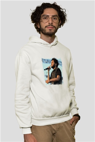 The Weeknd Baskılı Unisex Beyaz Kapüşonlu Sweatshirt