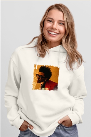 The Weeknd Baskılı Unisex Beyaz Kapüşonlu Sweatshirt