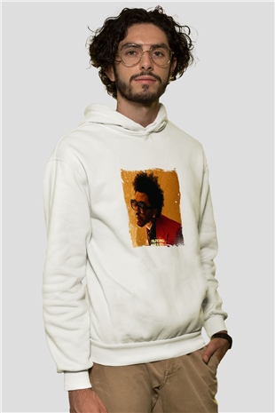 The Weeknd Baskılı Unisex Beyaz Kapüşonlu Sweatshirt