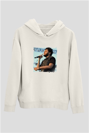 The Weeknd Baskılı Unisex Beyaz Kapüşonlu Sweatshirt