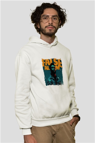 The Weeknd Baskılı Unisex Beyaz Kapüşonlu Sweatshirt