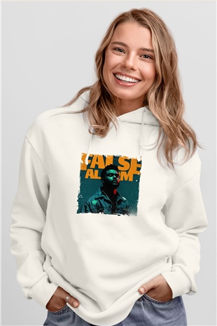 The Weeknd Baskılı Unisex Beyaz Kapüşonlu Sweatshirt