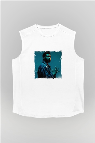 The Weeknd Baskılı Unisex Beyaz Kolsuz Tişört