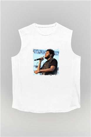 The Weeknd Baskılı Unisex Beyaz Kolsuz Tişört
