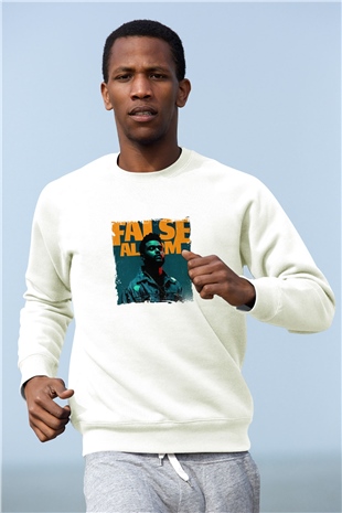 The Weeknd Baskılı Unisex Beyaz Sweatshirt
