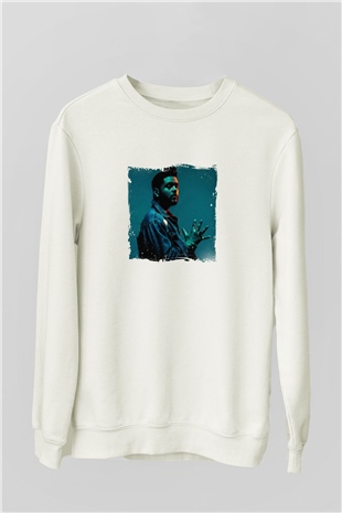 The Weeknd Baskılı Unisex Beyaz Sweatshirt