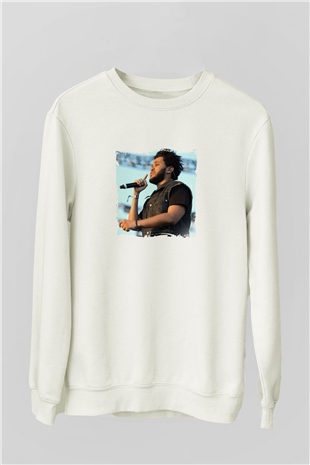 The Weeknd Baskılı Unisex Beyaz Sweatshirt