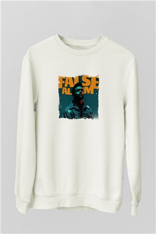 The Weeknd Baskılı Unisex Beyaz Sweatshirt
