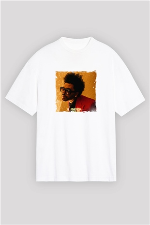The Weeknd Baskılı Oversize Beyaz Tişört