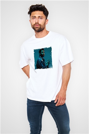 The Weeknd Baskılı Oversize Beyaz Tişört
