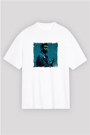 The Weeknd Baskılı Oversize Beyaz Tişört