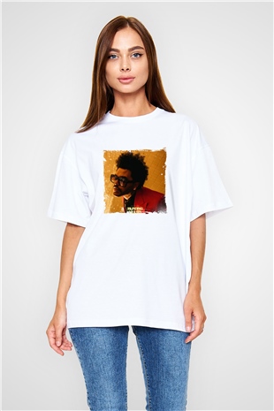 The Weeknd Baskılı Oversize Beyaz Tişört
