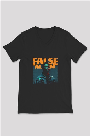 The Weeknd Baskılı Unisex Siyah V Yaka Tişört