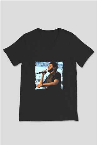 The Weeknd Baskılı Unisex Siyah V Yaka Tişört