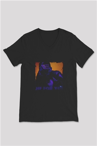 The Weeknd Baskılı Unisex Siyah V Yaka Tişört
