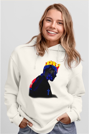 The Weeknd Beyaz Unisex Kapşonlu Sweatshirt