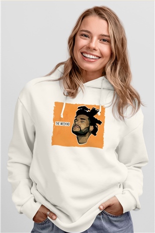 The Weeknd Beyaz Unisex Kapüşonlu Sweatshirt