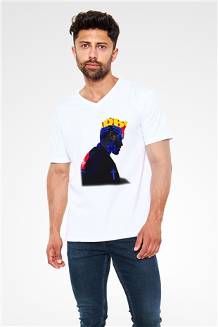 The Weeknd Beyaz Unisex V Yaka Tişört T-Shirt