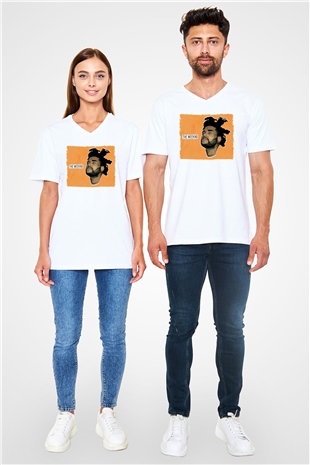 The Weeknd Beyaz Unisex V Yaka Tişört
