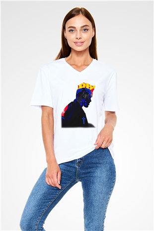 The Weeknd Beyaz Unisex V Yaka Tişört T-Shirt