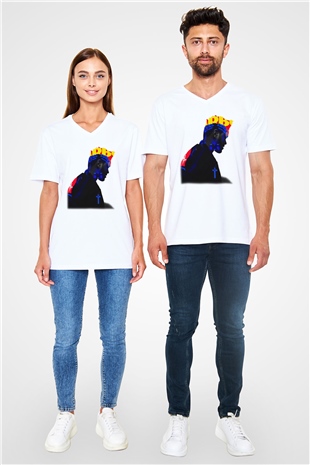 The Weeknd Beyaz Unisex V Yaka Tişört T-Shirt