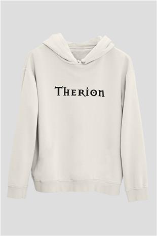 Therion Baskılı Beyaz Unisex Kapüşonlu Sweatshirt