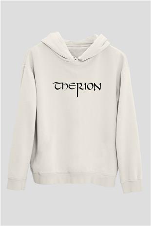 Therion Baskılı Beyaz Unisex Kapüşonlu Sweatshirt