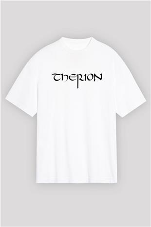 Therion Baskılı Beyaz Unisex Oversize Tişört - Tshirt