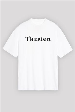 Therion Baskılı Beyaz Unisex Oversize Tişört - Tshirt