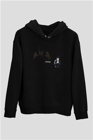 Therion Baskılı Unisex Siyah Kapüşonlu Sweatshirt