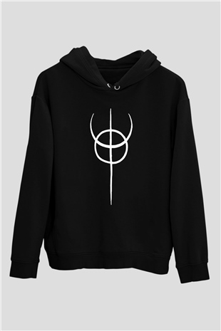 Therion Baskılı Unisex Siyah Kapüşonlu Sweatshirt