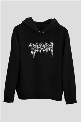 Therion Baskılı Unisex Siyah Kapüşonlu Sweatshirt