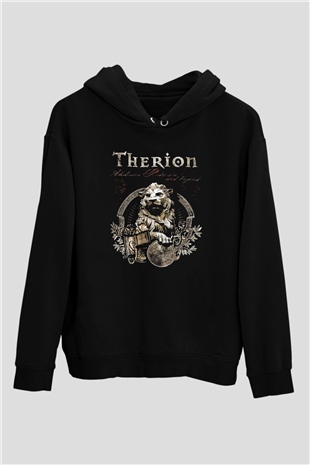 Therion Baskılı Unisex Siyah Kapüşonlu Sweatshirt