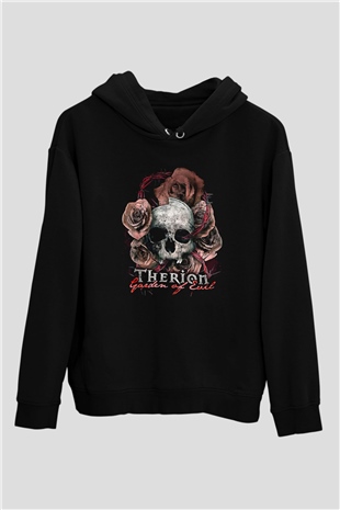 Therion Baskılı Unisex Siyah Kapüşonlu Sweatshirt