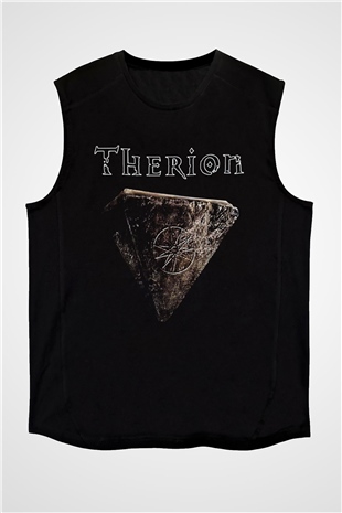 Therion Baskılı Unisex Siyah Kolsuz Tişört - Tshirt