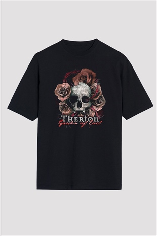 Therion Baskılı Unisex Siyah Oversize Tişört - Tshirt